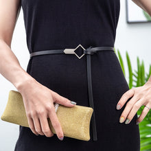 Load image into Gallery viewer, New Women Leather Small Knot Thin Belt Metal Round Triangle Buckle Waist Belts Designer Ladies Dress Decorative Waistband