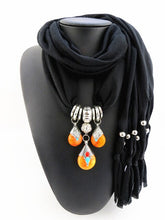 Load image into Gallery viewer, RUNMEIFA Solid Scarf Fashion Buddhism Pattern Tibetan Beeswax Pearl Pendant Scarf Jewelry Removable Accessories Scarf