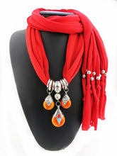 Load image into Gallery viewer, RUNMEIFA Solid Scarf Fashion Buddhism Pattern Tibetan Beeswax Pearl Pendant Scarf Jewelry Removable Accessories Scarf