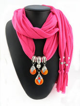 Load image into Gallery viewer, RUNMEIFA Solid Scarf Fashion Buddhism Pattern Tibetan Beeswax Pearl Pendant Scarf Jewelry Removable Accessories Scarf