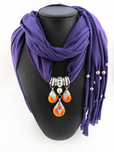 Load image into Gallery viewer, RUNMEIFA Solid Scarf Fashion Buddhism Pattern Tibetan Beeswax Pearl Pendant Scarf Jewelry Removable Accessories Scarf