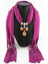 Load image into Gallery viewer, RUNMEIFA Solid Scarf Fashion Buddhism Pattern Tibetan Beeswax Pearl Pendant Scarf Jewelry Removable Accessories Scarf