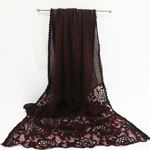 1PC Luxury Embroidery lace Scarf lace flower borders scarves women plain embroider flowers shawl muslim hijabs scarfs fashion
