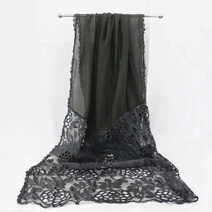 1PC Luxury Embroidery lace Scarf lace flower borders scarves women plain embroider flowers shawl muslim hijabs scarfs fashion