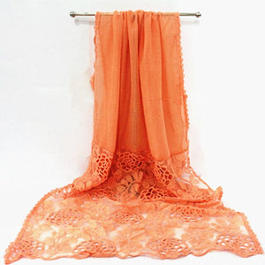 1PC Luxury Embroidery lace Scarf lace flower borders scarves women plain embroider flowers shawl muslim hijabs scarfs fashion