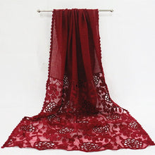 Load image into Gallery viewer, 1PC Luxury Embroidery lace Scarf lace flower borders scarves women plain embroider flowers shawl muslim hijabs scarfs fashion
