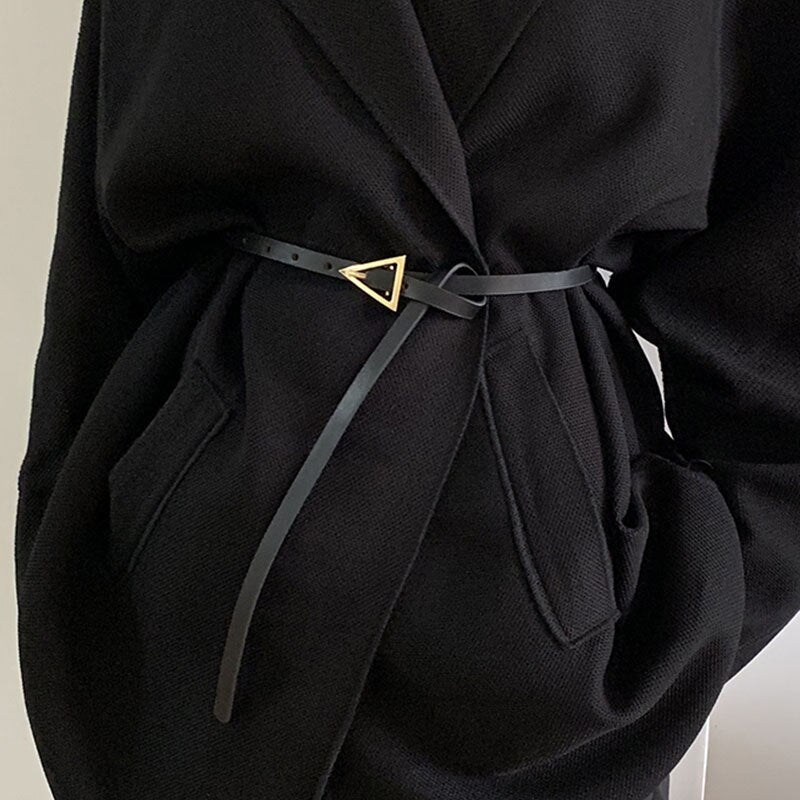 New Women Leather Small Knot Thin Belt Metal Round Triangle Buckle Wai –  Callantha
