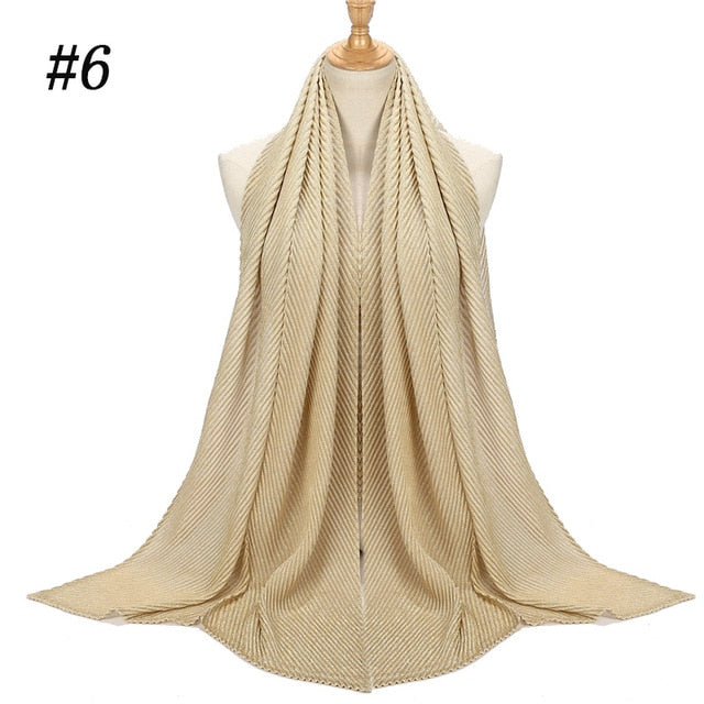 Shinny Jersey scarf Pleated Crinkle Women's Hijab Muslim Head Wrap wrinkle Shawl scarves Plain Colours