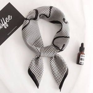 Plaid Women Neck Scarf Square Foulard Hair Headband Bag Tie Accessories Lady Silk Shawls Print Neckerchief Bandana Scarves