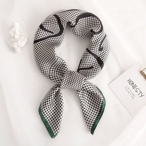 Plaid Women Neck Scarf Square Foulard Hair Headband Bag Tie Accessories Lady Silk Shawls Print Neckerchief Bandana Scarves