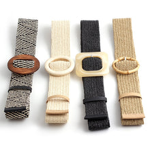Load image into Gallery viewer, 4.8cm Women Braided Elastic Belt Round Buckle Square Button Fashion Girdle Bamboo buckle Wood Buckle Jade Buckle belt
