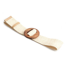 Load image into Gallery viewer, 4.8cm Women Braided Elastic Belt Round Buckle Square Button Fashion Girdle Bamboo buckle Wood Buckle Jade Buckle belt
