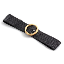 Load image into Gallery viewer, 4.8cm Women Braided Elastic Belt Round Buckle Square Button Fashion Girdle Bamboo buckle Wood Buckle Jade Buckle belt
