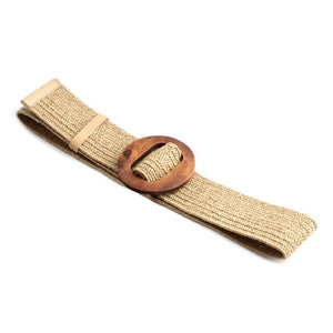 4.8cm Women Braided Elastic Belt Round Buckle Square Button Fashion Girdle Bamboo buckle Wood Buckle Jade Buckle belt