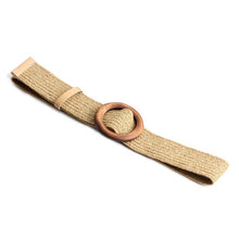 Load image into Gallery viewer, 4.8cm Women Braided Elastic Belt Round Buckle Square Button Fashion Girdle Bamboo buckle Wood Buckle Jade Buckle belt
