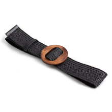 Load image into Gallery viewer, 4.8cm Women Braided Elastic Belt Round Buckle Square Button Fashion Girdle Bamboo buckle Wood Buckle Jade Buckle belt

