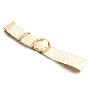 4.8cm Women Braided Elastic Belt Round Buckle Square Button Fashion Girdle Bamboo buckle Wood Buckle Jade Buckle belt