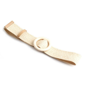 4.8cm Women Braided Elastic Belt Round Buckle Square Button Fashion Girdle Bamboo buckle Wood Buckle Jade Buckle belt