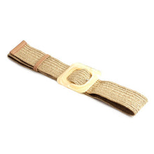 Load image into Gallery viewer, 4.8cm Women Braided Elastic Belt Round Buckle Square Button Fashion Girdle Bamboo buckle Wood Buckle Jade Buckle belt
