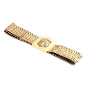 4.8cm Women Braided Elastic Belt Round Buckle Square Button Fashion Girdle Bamboo buckle Wood Buckle Jade Buckle belt