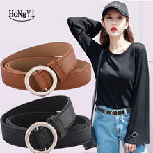 Load image into Gallery viewer, HONGYI Women&#39;s PU Leather Fashion Retro Belt High Quality Luxury Brand Ladies Metal Black Buckle New Belt with Jeans

