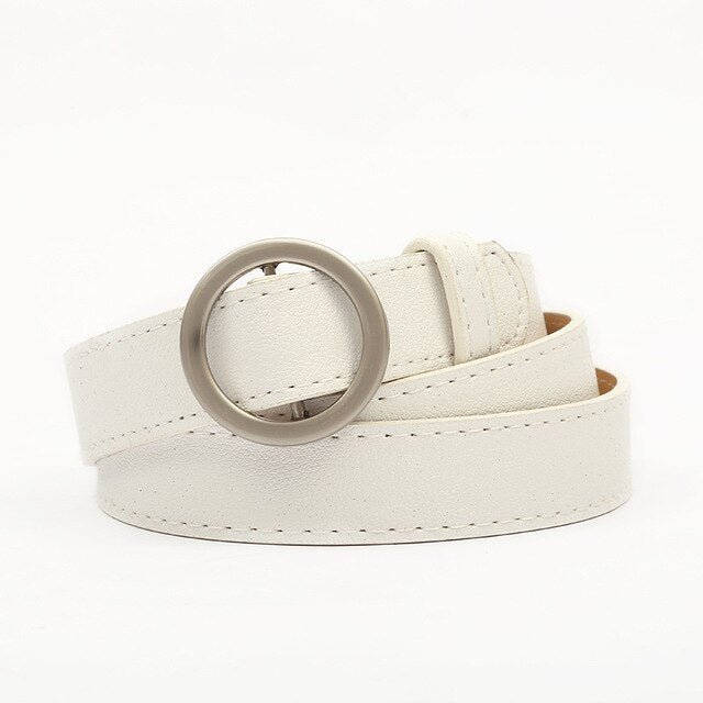 HONGYI Women's PU Leather Fashion Retro Belt High Quality Luxury Brand Ladies Metal Black Buckle New Belt with Jeans