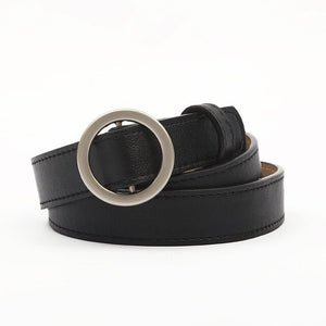HONGYI Women's PU Leather Fashion Retro Belt High Quality Luxury Brand Ladies Metal Black Buckle New Belt with Jeans
