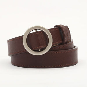 HONGYI Women's PU Leather Fashion Retro Belt High Quality Luxury Brand Ladies Metal Black Buckle New Belt with Jeans