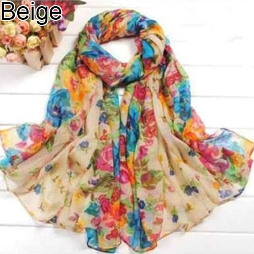 Women Fashion Flower Floral Print Soft Long Wrap Scarf Stole Shawl Xmas Gift